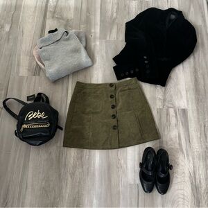 Corduroy Olive Green Button-Front Skirt